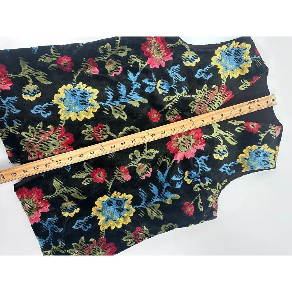Vintage Floral Wacky  Tapestry Carpet‎ Vest M/L Rainbow Multicolor Boho Festival